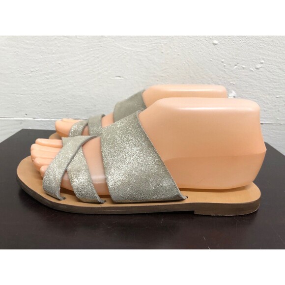 J Crew Made in Italy Women Slip On gold Leather Flat Sandals Slides shoes Size 6 - Picture 1 of 10